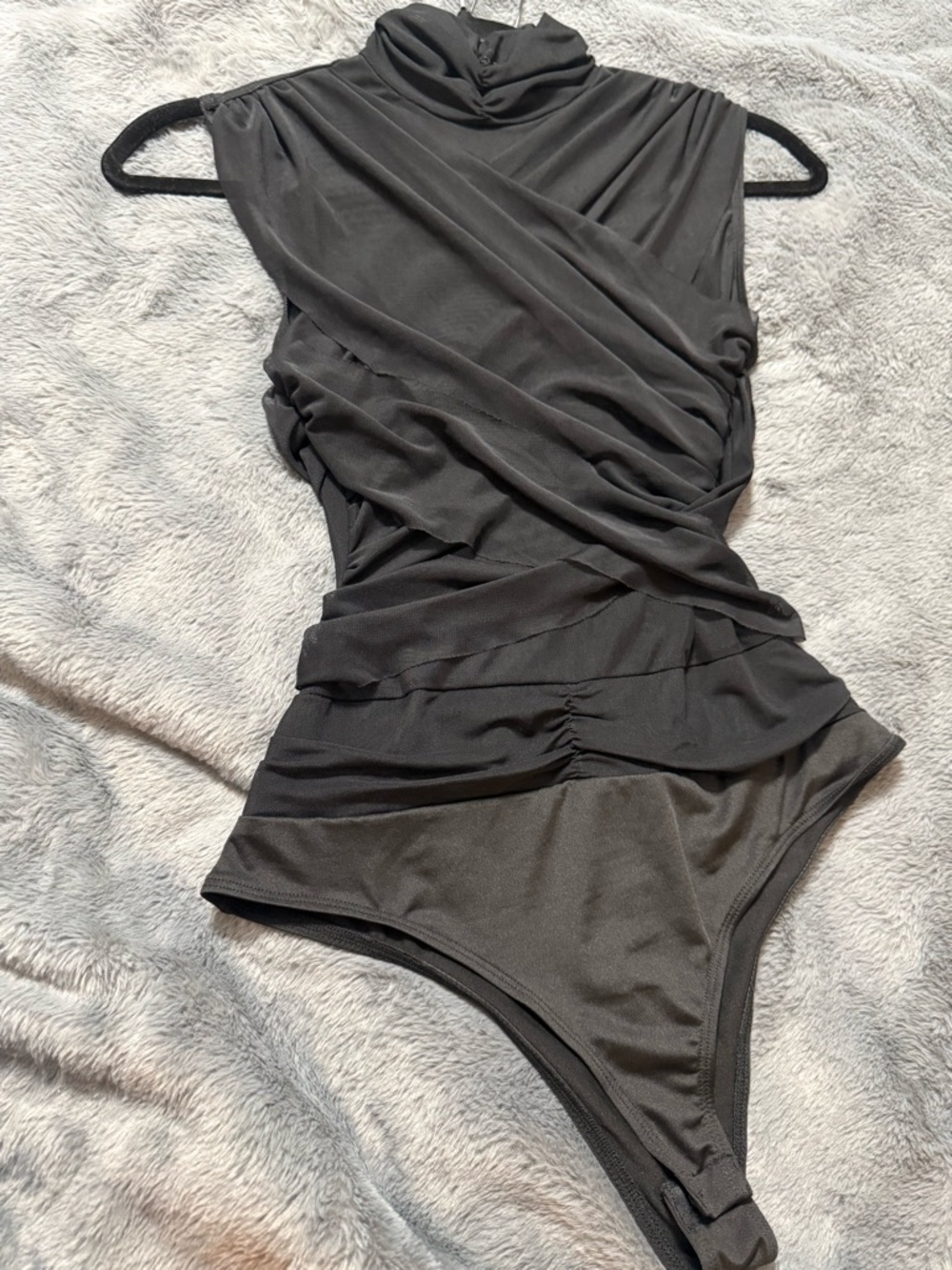 Draped Sleeveless Bodysuit in Black